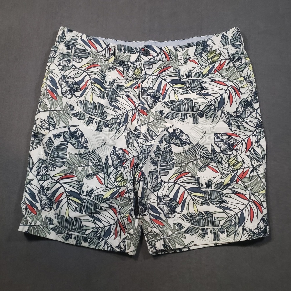 Tommy Hilfiger Chino Shorts Mens 38 White Tropical Palm Leaf Print Cotton